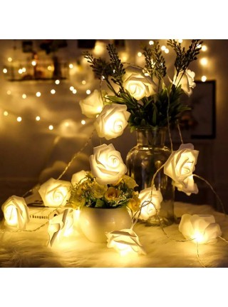 Новогодняя LED гирлянда Цветы 5м, 12 штук, переходник, тепло-белый цвет